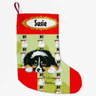 Petite Chaussette De Noël Tri bas noir du chiot w/Snowman