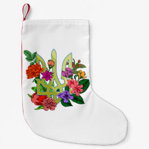 Petite Chaussette De Noël trident tryzub de l'héraldique ukrainienne fleurs 