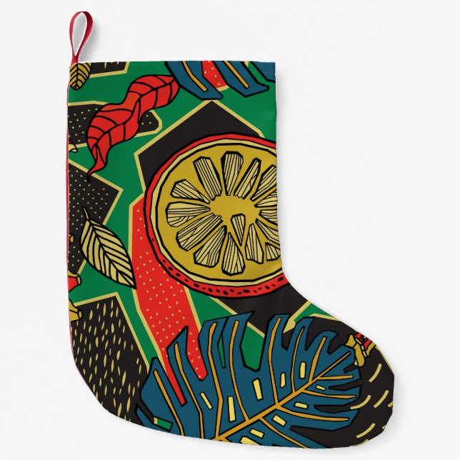 Petite Chaussette De Noël Tropical motif floral en style doodé avec fruit (Devant)