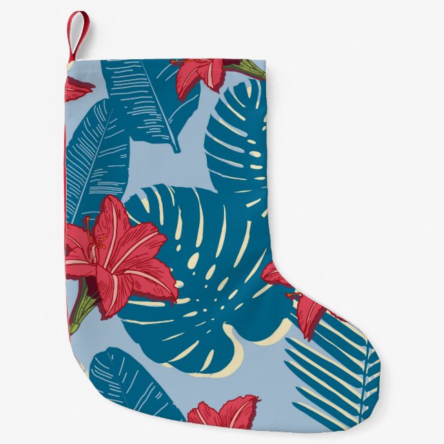 Petite Chaussette De Noël Tropical Palm sans couture feuille bleu motif (Devant)