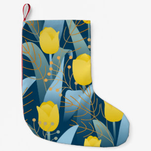 Petite Chaussette De Noël Tulières jaunes motifs sans couture sur fond bleu