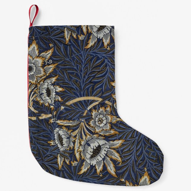 Petite Chaussette De Noël Tulipe Saules Motif Bleu Floral de William Morris (Devant)
