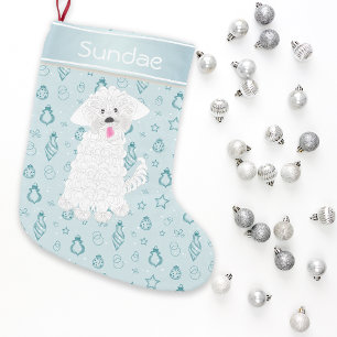 Petite Chaussette De Noël Turquoise Main tiré Bauble Maltese Chien ・ Personn