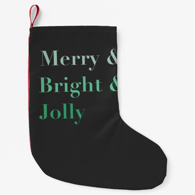 Petite Chaussette De Noël Typographie de Joyeux & Bright & Jolly vert Hommes (Devant)