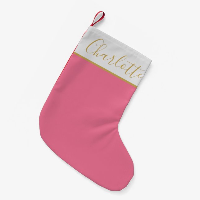 Petite Chaussette De Noël Typographie de script chic mignon Nom rose vif  (Devant (Accrochage))