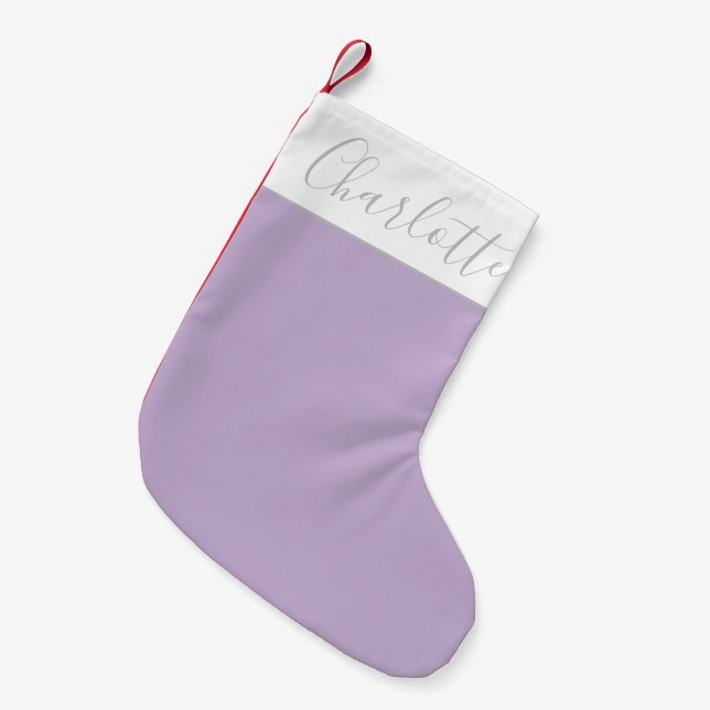 Petite Chaussette De Noël Typographie de script moderne Nom Simple Orchidée  (Devant (Accrochage))