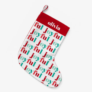 Petite Chaussette De Noël Typographie "Joyeuse" rouge et verte