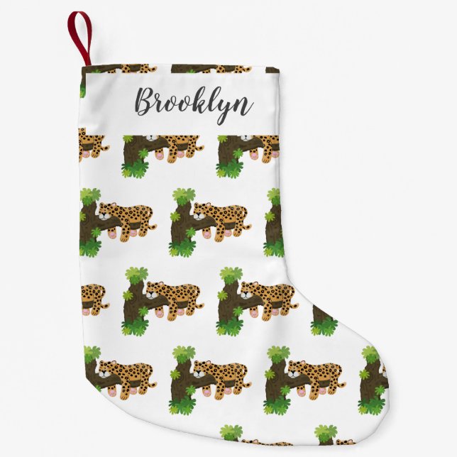 Petite Chaussette De Noël Un mignon léopard dormant dans un arbre dessin ani (Devant)