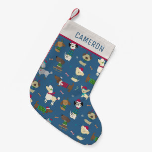 Petite Chaussette De Noël Un Motif de dessin animé de Noël en bleu