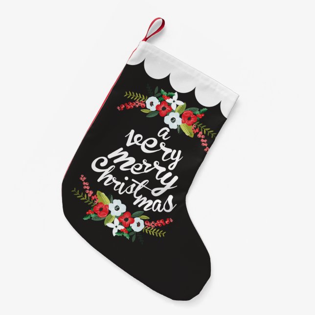 Petite Chaussette De Noël Un Noël Floral Noir très joyeux (Devant (Accrochage))
