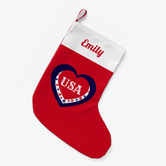 Petite Chaussette De Noël USA Patriotique Rouge Blanc Bleu Cœur Vacances