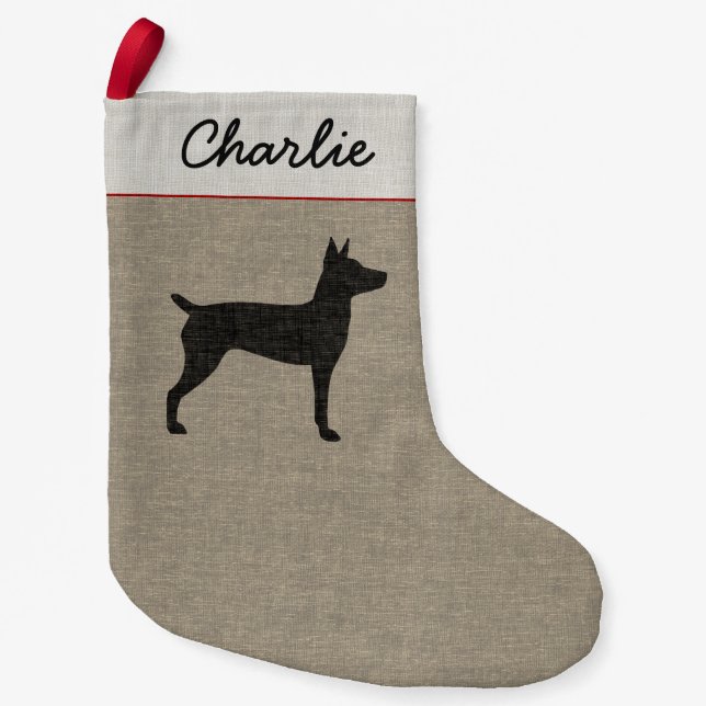 Petite Chaussette De Noël Vacances de silhouette de chien de Rat terrier (Devant)