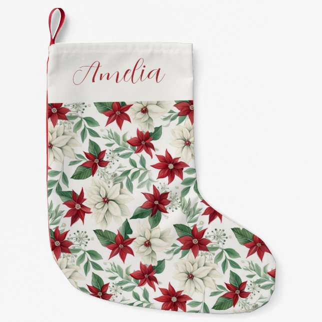 Petite Chaussette De Noël Vacances Rouge et Ivory Poinsettia (Devant)