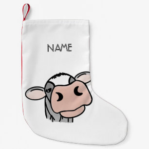 Petite Chaussette De Noël vache de dessin animé noir blanc rose baiser gris