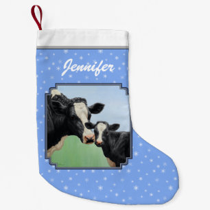 Petite Chaussette De Noël Vache Holstein noire et veau mignon