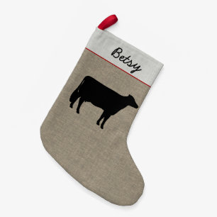 Petite Chaussette De Noël Vache Holstein Silhouette Personnalisé sur faux