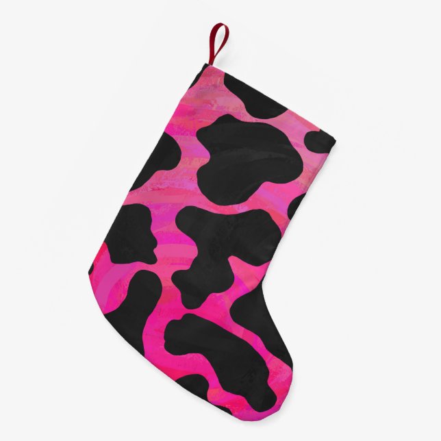 Petite Chaussette De Noël Vache rose chaud et noir (Devant (Accrochage))