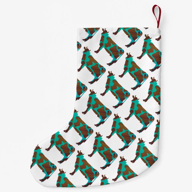 Petite Chaussette De Noël Vache Silhouette Brown et Turquoise (Dos)