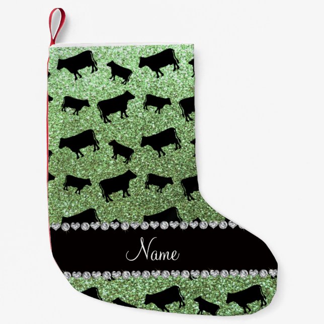 Petite Chaussette De Noël Vaches à parties scintillant vert clair de nom per (Devant)