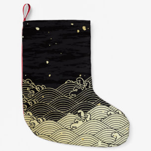 Petite Chaussette De Noël Vague dorée, texture papier.