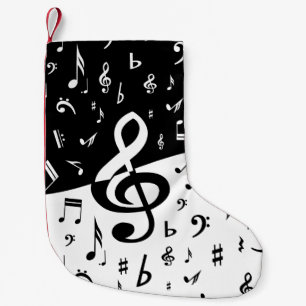 Petite Chaussette De Noël Vague élégante de clef triple noire et blanche