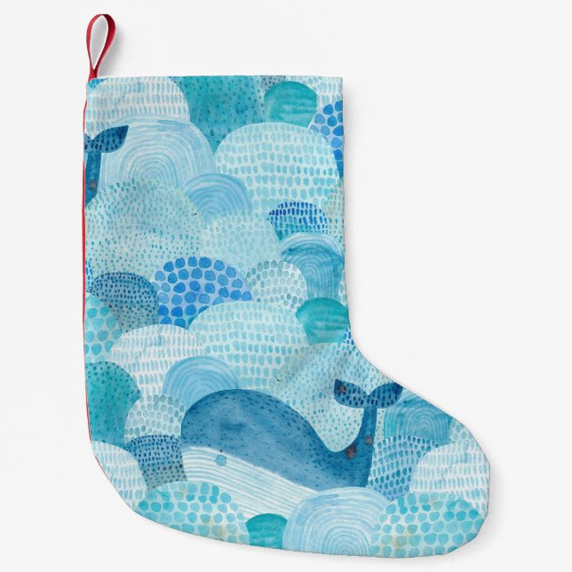 Petite Chaussette De Noël Vagues, baleine, texture bleu enfantine (Devant)