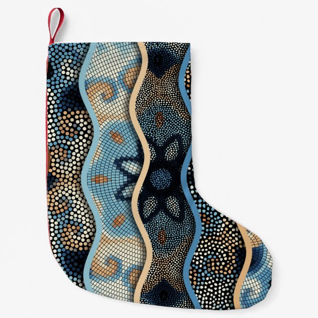 Petite Chaussette De Noël Vagues Ornées : Texture de mosaïque. (Devant)
