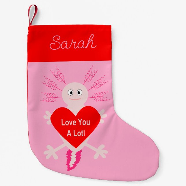 Petite Chaussette De Noël Valentines Jour Amour Coeur Axolotl Nom personnali (Devant)