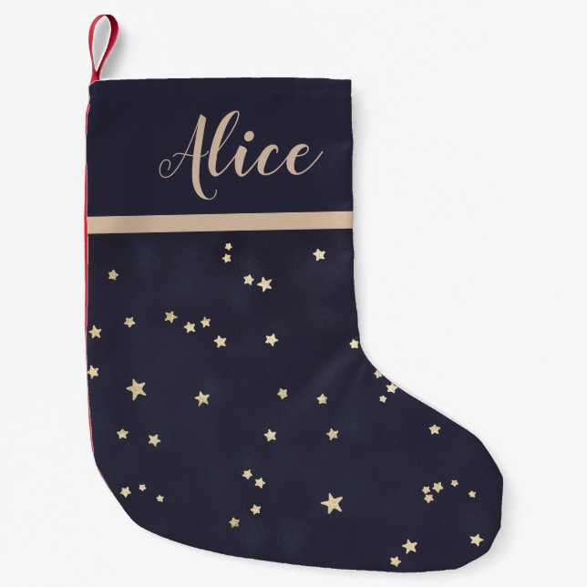 Petite Chaussette De Noël vedettes d'or nuit fausse feuille monogramme Stock (Devant)