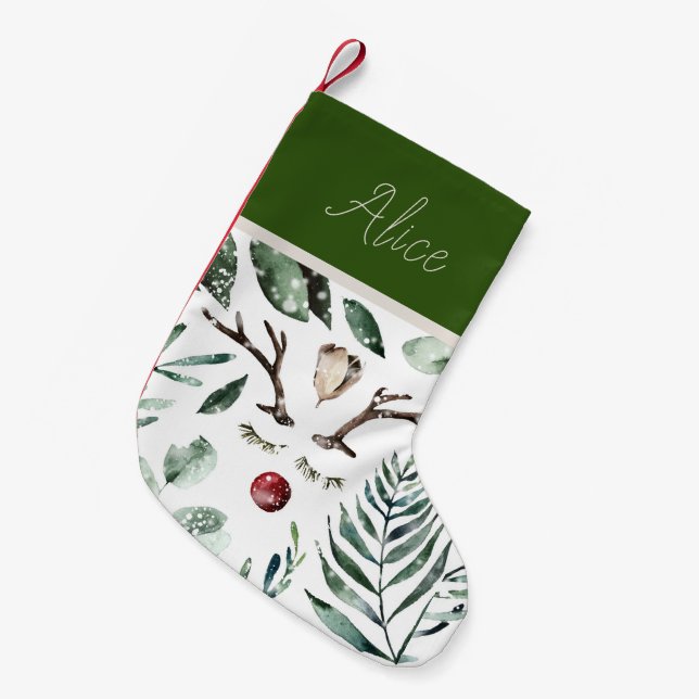 Petite Chaussette De Noël Végétation d'hiver Rudolph Nez Monogramme (Devant (Accrochage))
