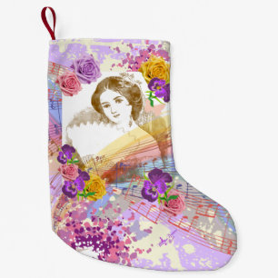 Petite Chaussette De Noël Ventilateur vintage Lady Musique et Fleurs Noël St