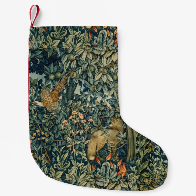 Petite Chaussette De Noël VERDURE,ANIMAUX FORESTIERS Faisant,Fox,Flore verte (Devant)