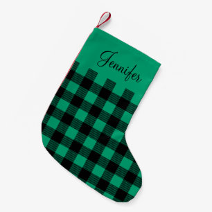 Petite Chaussette De Noël Vérifications vert sauge personnalisées