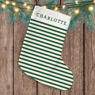 Petite Chaussette De Noël Vert élégant personnalisé rayé de blanc doux