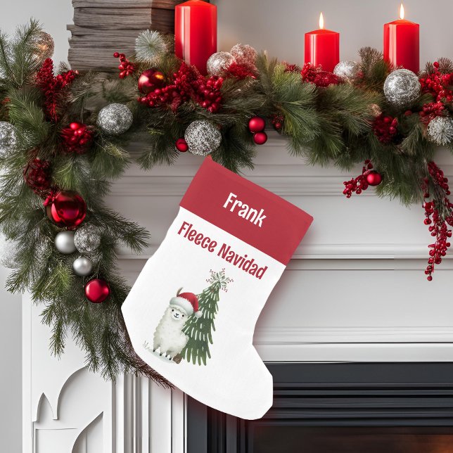 Petite Chaussette De Noël Vert et Rouge Alpaca Fleece Navidad (Alpaca Fleece Navidad stocking)
