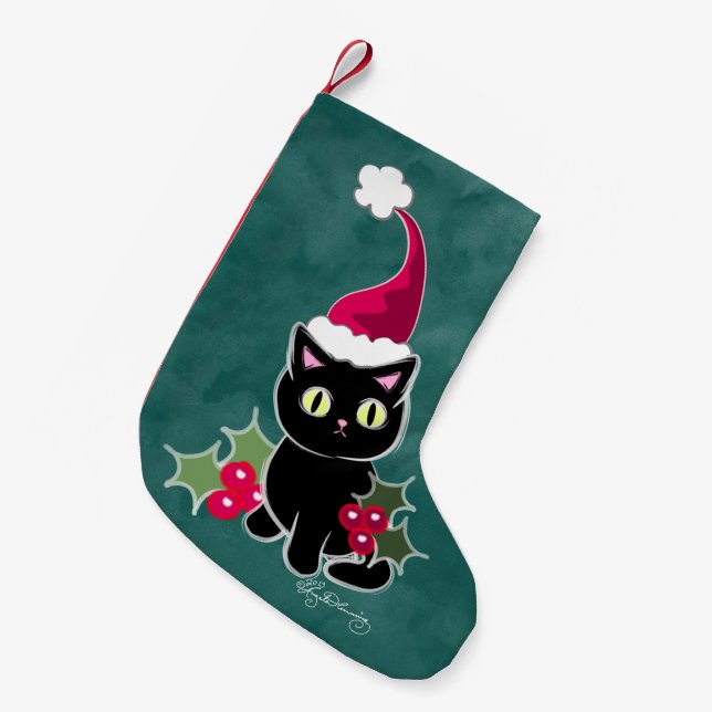 Petite Chaussette De Noël Vert gothique de chat de Noël (Devant (Accrochage))
