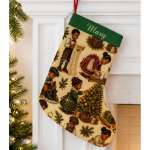 Petite Chaussette De Noël Vert nostalgique afro-américain