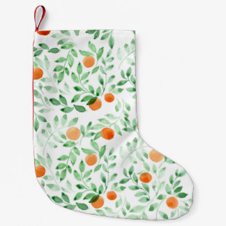 Petite Chaussette De Noël Vert orange Tangerine Provence Aquarelle