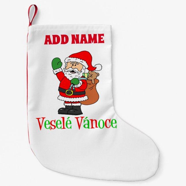 Petite Chaussette De Noël Vesele Vanoce Nom personnalisé Tchèque (Devant)