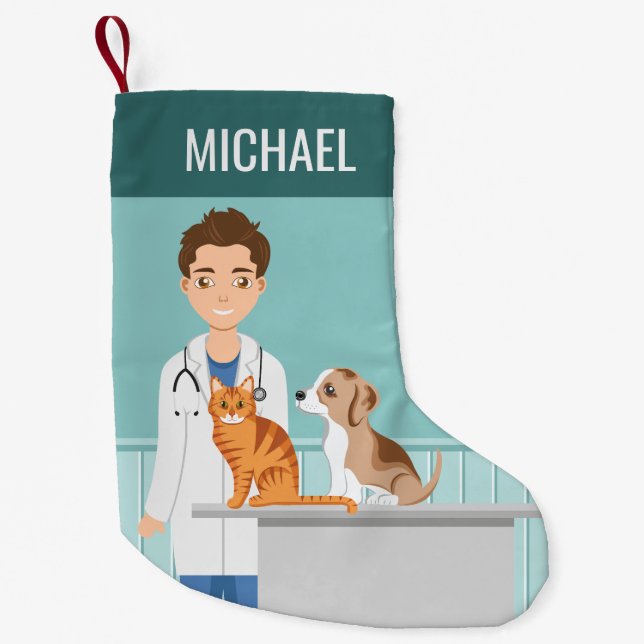Petite Chaussette De Noël Vétérinaire Vet Animal Docteur Avec Chat Et Chien (Devant)