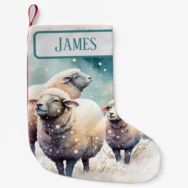 Petite Chaussette De Noël Vibes de Noël Aquarelle Mouton - (Devant)