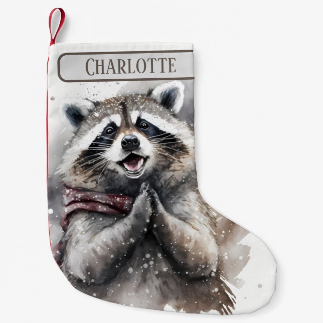 Petite Chaussette De Noël Vibes de Noël Aquarelle Raccoon - (Devant)