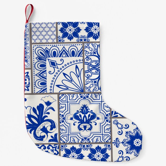 Petite Chaussette De Noël Victorian Majolica : Patchwork Tile Motif. (Devant)