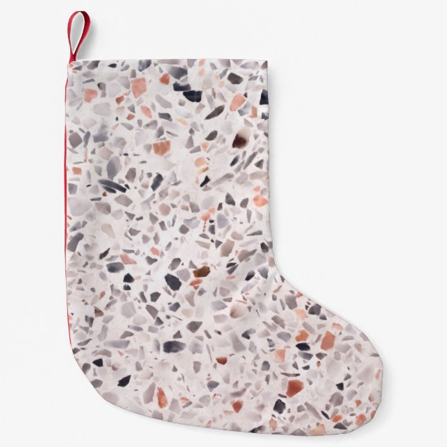 Petite Chaussette De Noël Vieille texture terrazzo, motif d'hamper. (Devant)