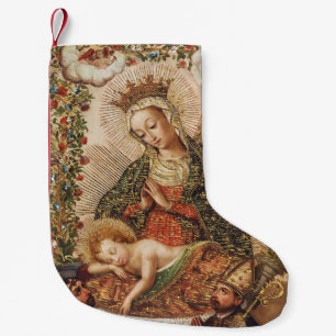 Petite Chaussette De Noël Vierge de l'école de Cuzco adorando l'enfant Jésus