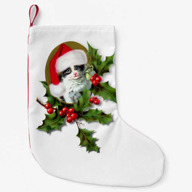 Petite Chaussette De Noël Vieux style Noël Kitten (Devant)