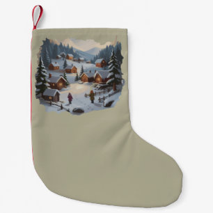 Petite Chaussette De Noël Village d'hiver de Noël rétro Montagnes Arbres 90