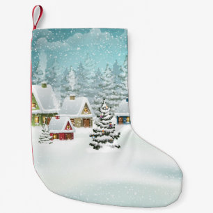 Petite Chaussette De Noël Village d'hiver : paysage enneigé