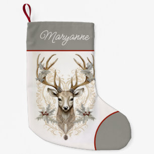 Petite Chaussette De Noël Vintage Buck Holly et Berries avec le nom Noël