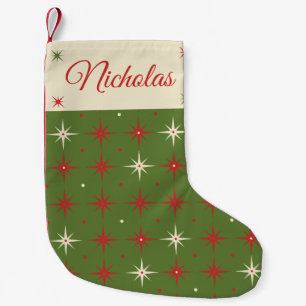 Petite Chaussette De Noël Vintage Contemporain Vert Noël Étoile & Nom